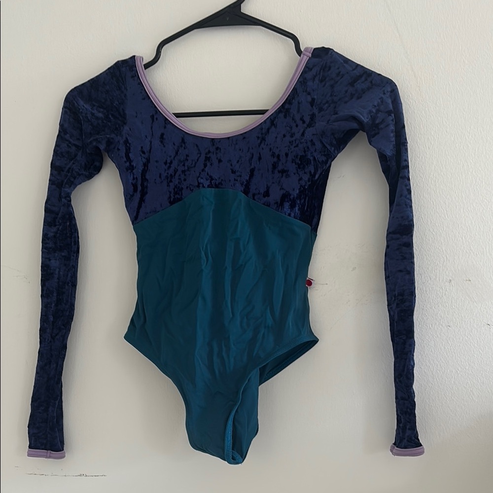 YUMIKO Long Sleeve Velvet leotard one Piece - Blue and Teal